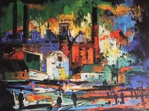 Walter Bernstein Eisenwerk Neunkirchen um 1958 Tempera auf Spanplatte 65 x 855 cm