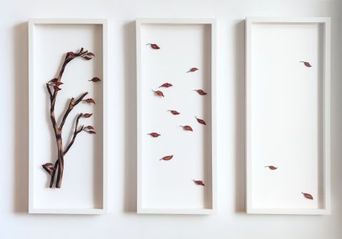 Itamar-Yehiel,-Cherry-in-the-wind,-Sculptural-Embroidery,-100-x-42-x-6-cm-(x3)